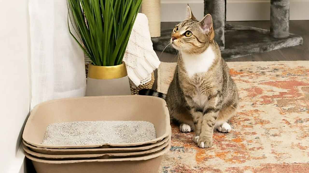 Cat next to the flower pot