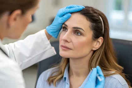 Doctor's examination for eyebrow lift surgery